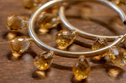 Large citrine facet teardrop hoop earrings