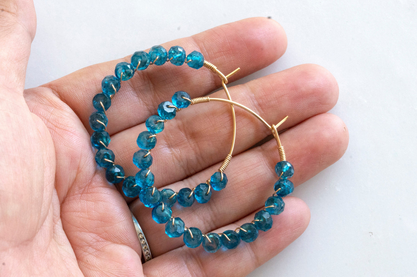 London blue topaz hoop earrings