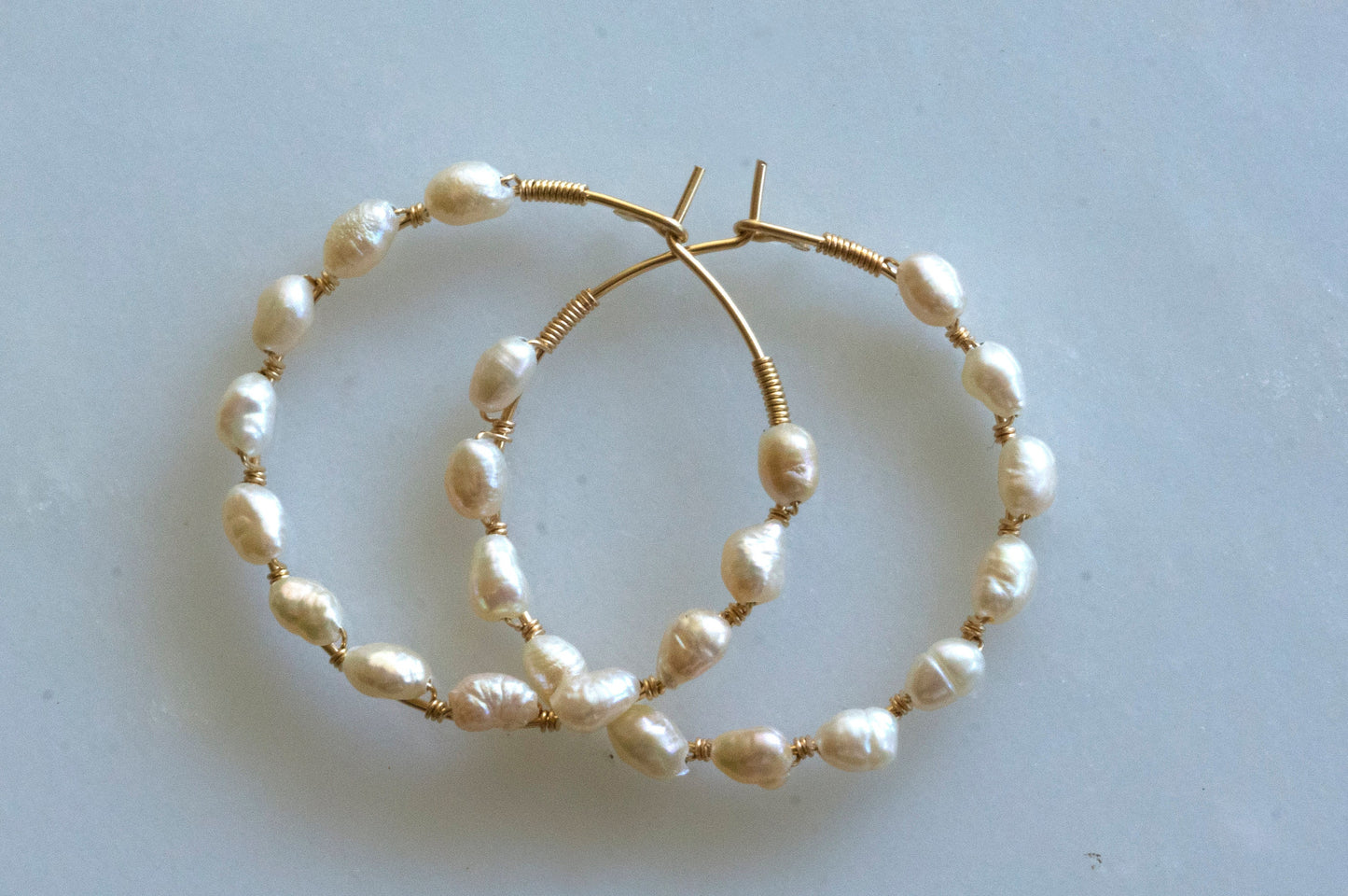Baroque pearl hoop earrings