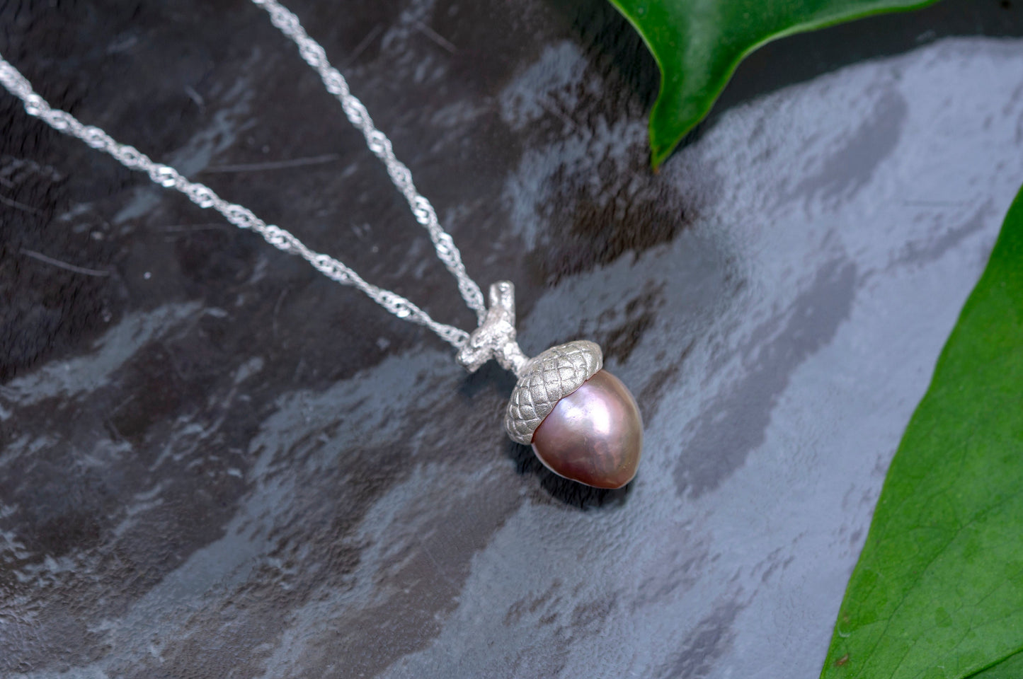 Baroque pearl acorn pendant necklace