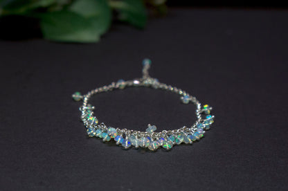 Opal sterling silver cluster bracelet