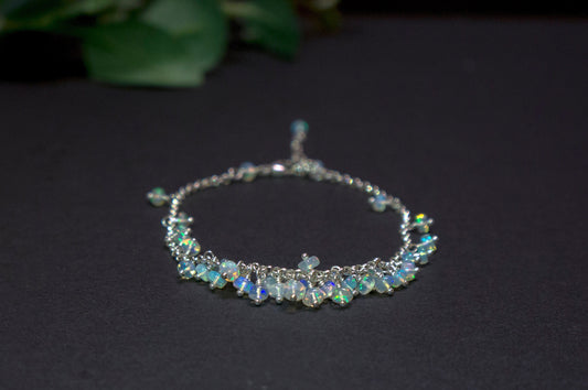 Opal sterling silver cluster bracelet