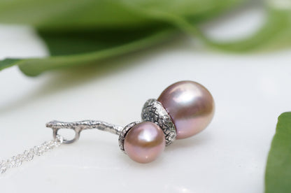 Baroque pearl acorn pendant necklace