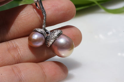 Baroque pearl acorn pendant necklace