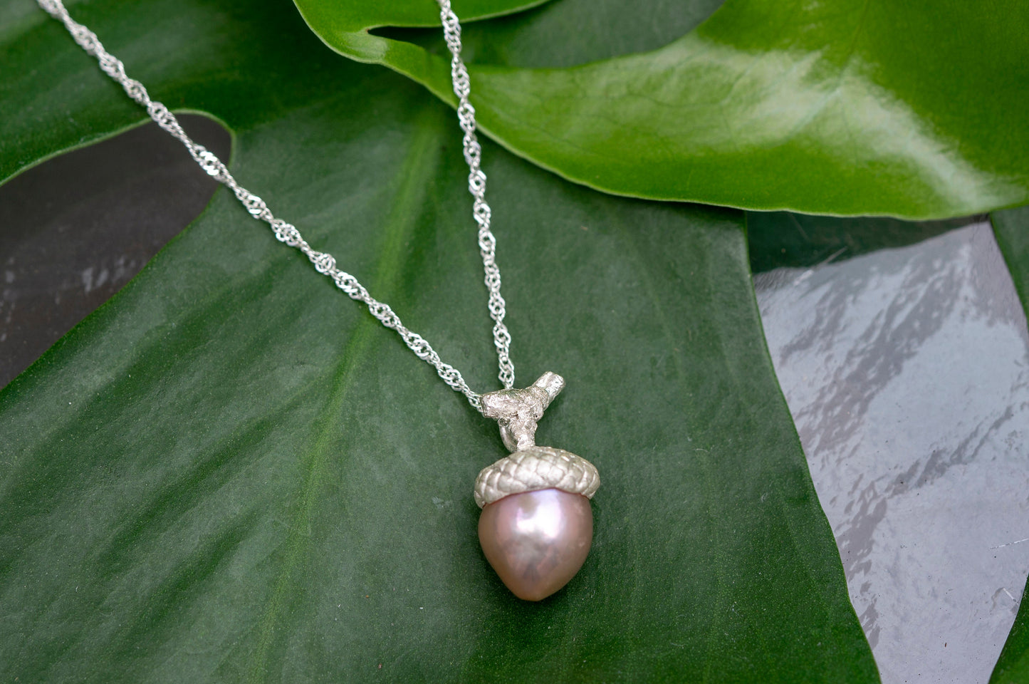 Baroque pearl acorn pendant necklace