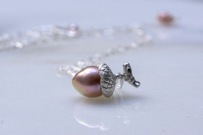 Baroque pearl acorn pendant necklace