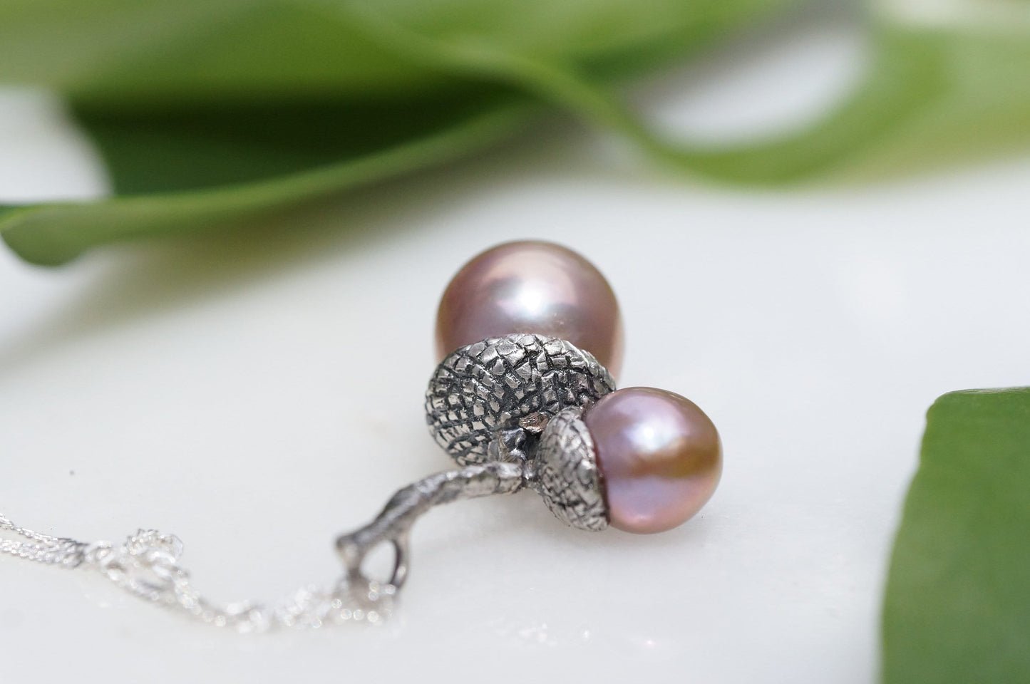 Baroque pearl acorn pendant necklace
