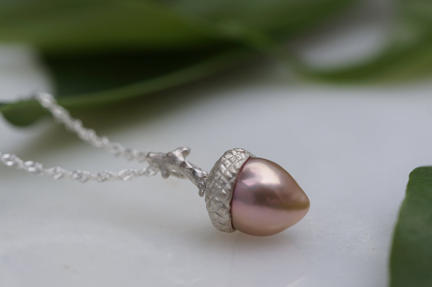 Baroque pearl acorn pendant necklace