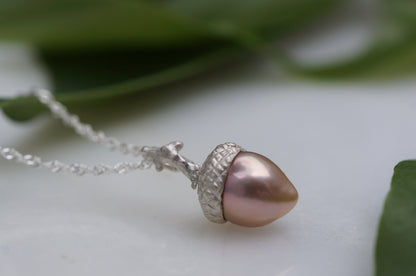 Baroque pearl acorn pendant necklace
