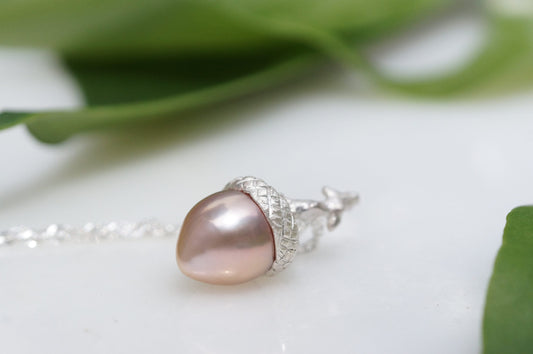 Baroque pearl acorn pendant necklace