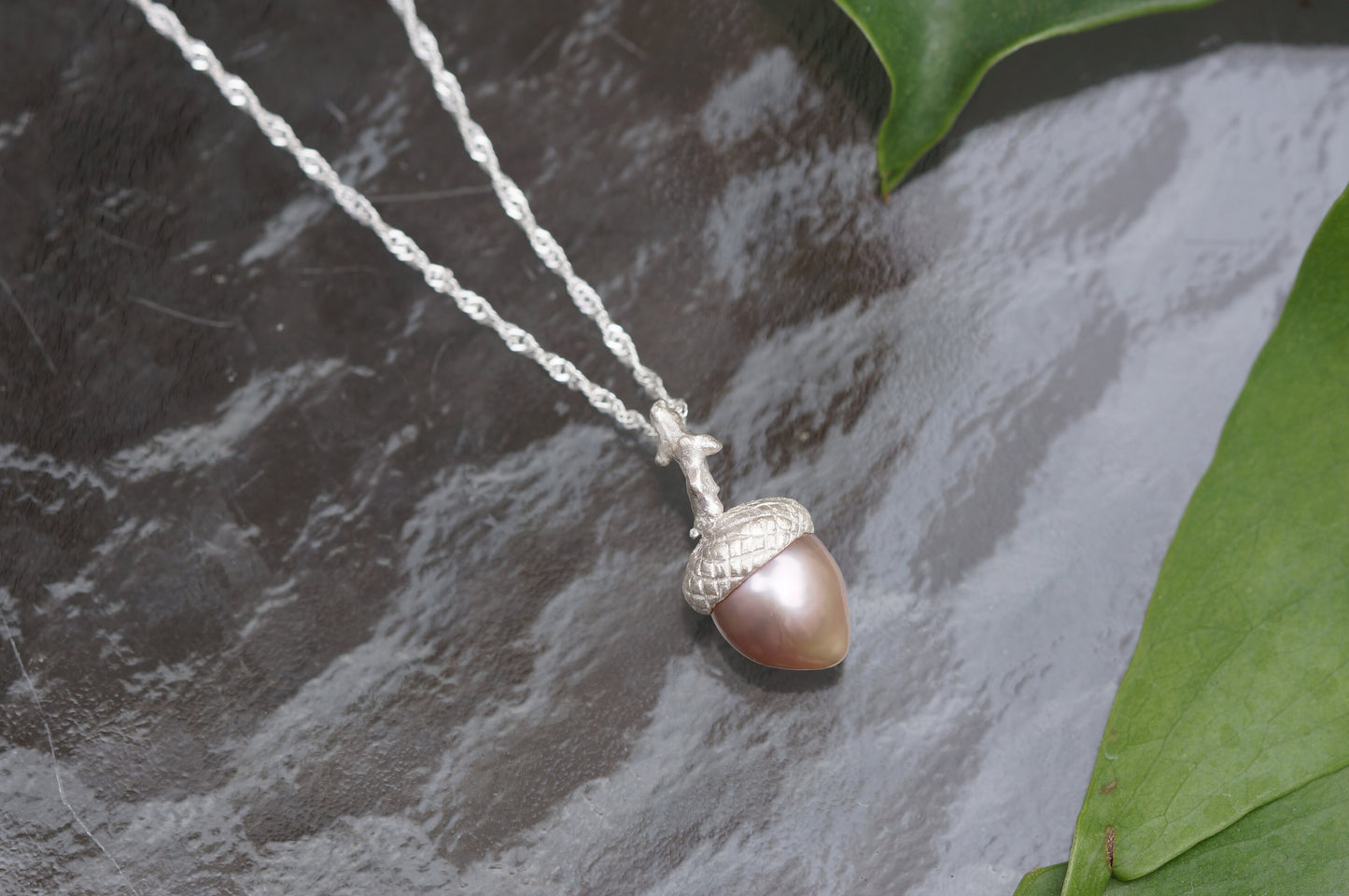 Baroque pearl acorn pendant necklace
