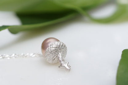 Baroque pearl acorn pendant necklace
