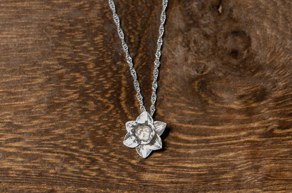 Daffodil silver necklace, silver narcissus pendant