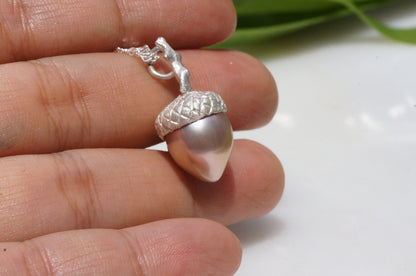 Baroque pearl acorn pendant necklace