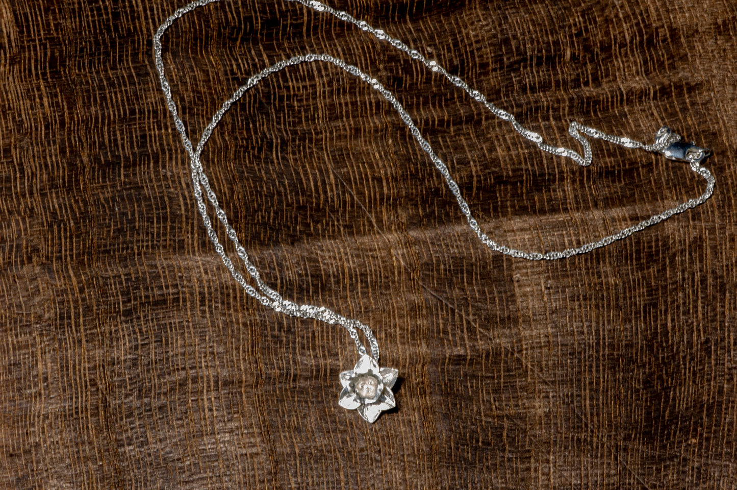 Daffodil silver necklace, silver narcissus pendant