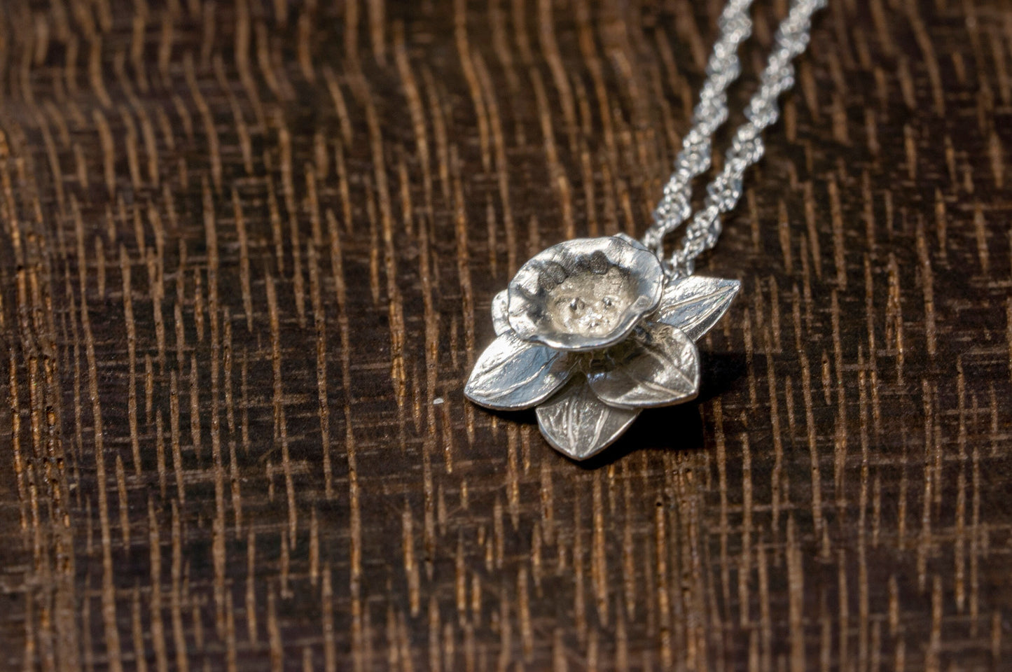Daffodil silver necklace, silver narcissus pendant