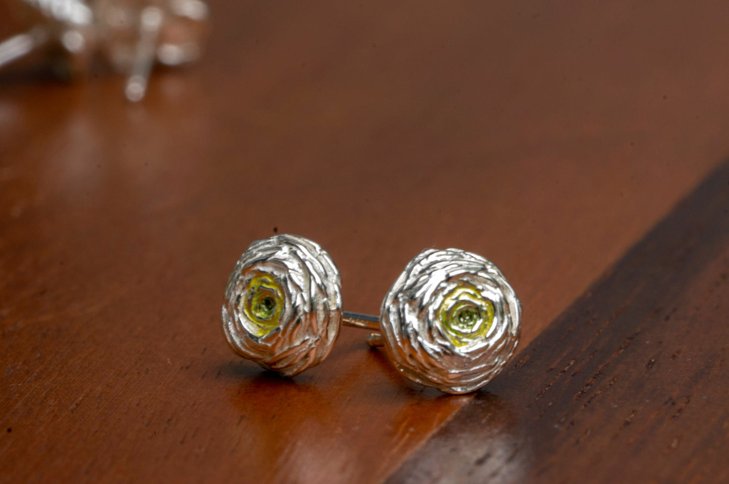 Ranunculus sterling silver ear studs