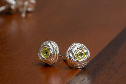 Ranunculus sterling silver ear studs