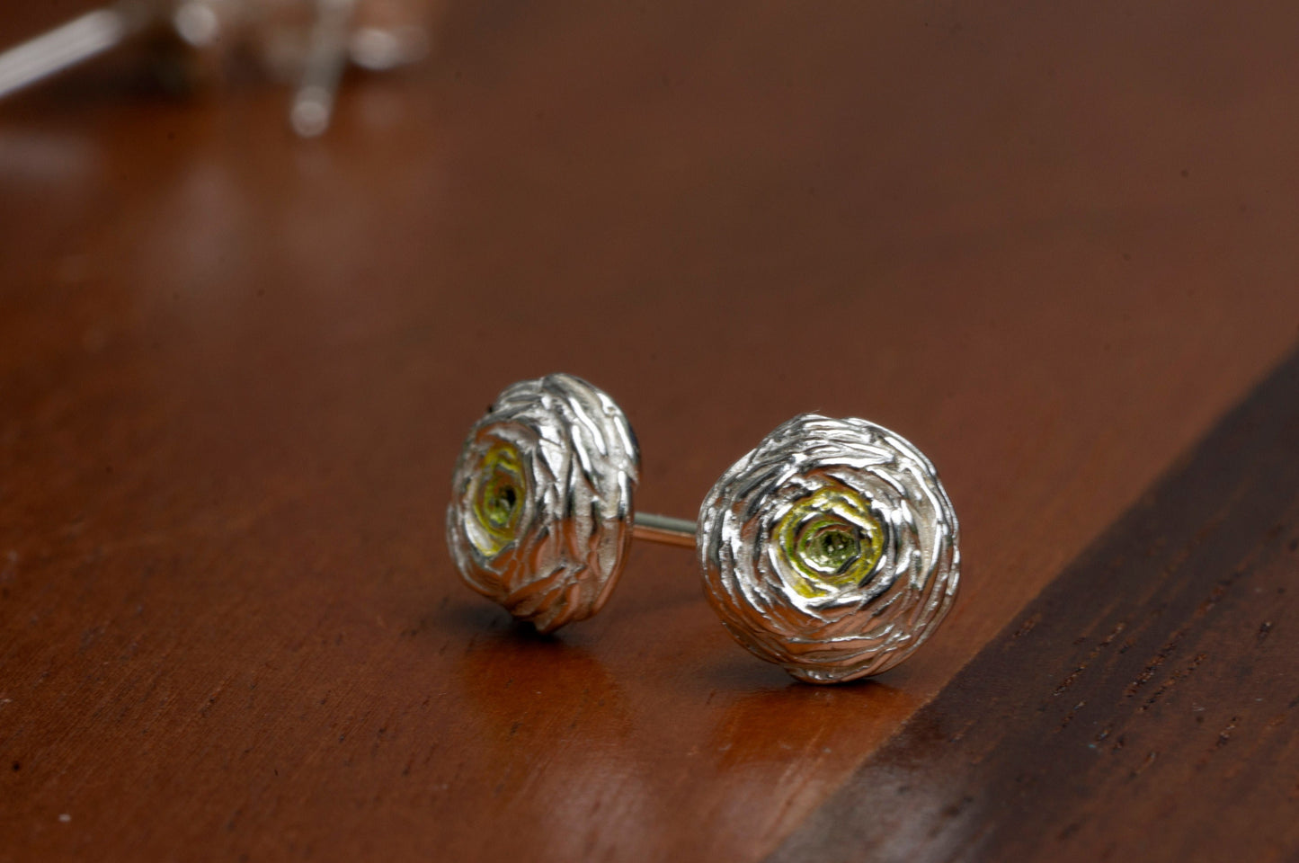 Ranunculus sterling silver ear studs