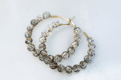 Black rutile quartz hoop earrings