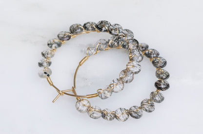 Black rutile quartz hoop earrings