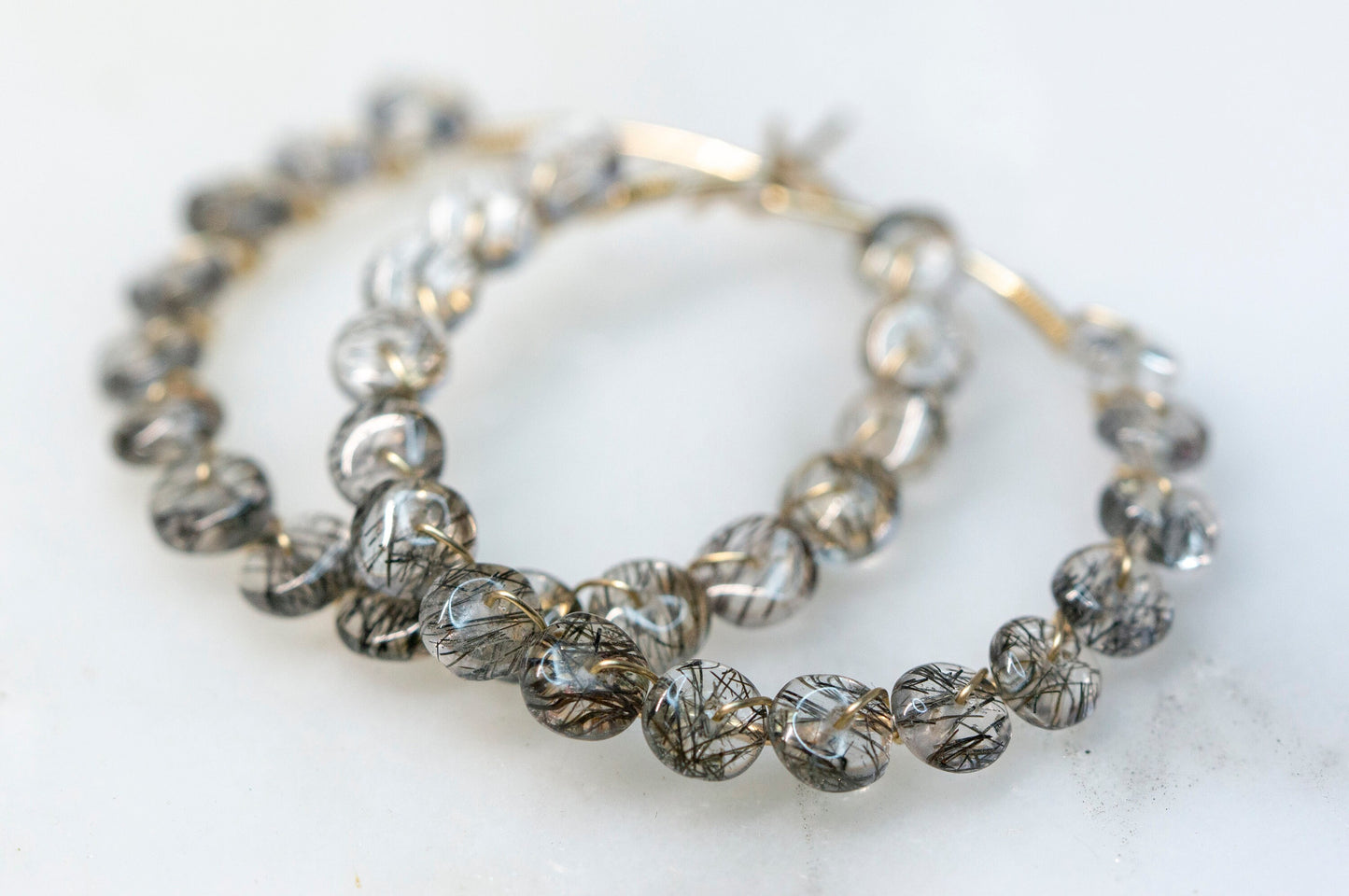 Black rutile quartz hoop earrings