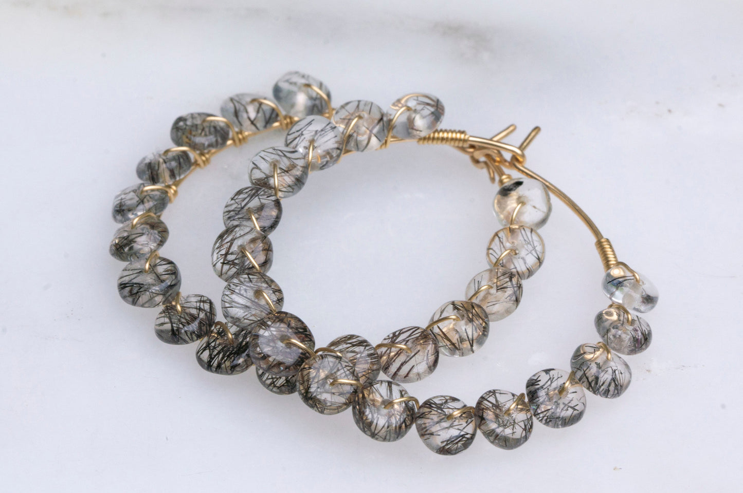 Black rutile quartz hoop earrings