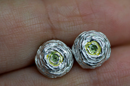 Ranunculus sterling silver ear studs