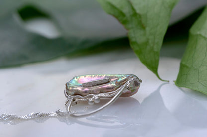 Baroque pearl little purse pendant necklace
