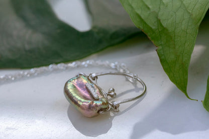 Baroque pearl little purse pendant necklace