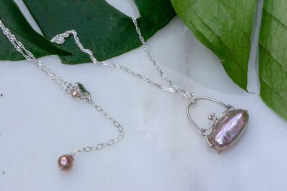 Baroque pearl little purse pendant necklace